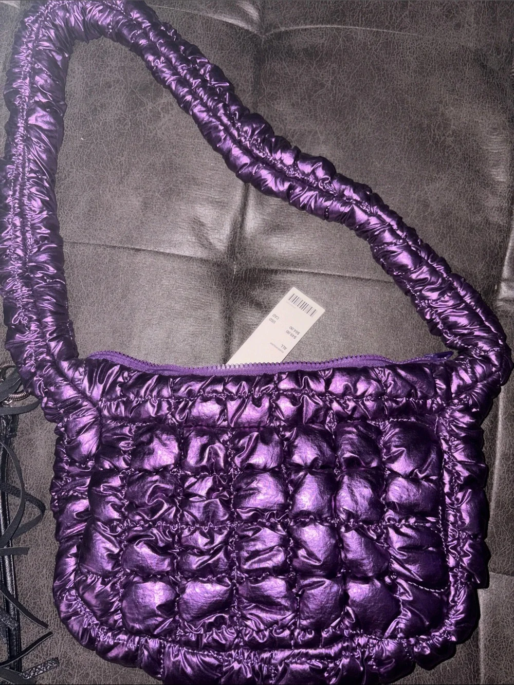 Urban Outfitters Shiny Quilted Purple Shoulder Bag